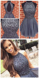 New Arrival Open Back Gray Tulle Short Prom Dress Homecoming Dress OKJ92