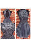 New Arrival Open Back Gray Tulle Short Prom Dress Homecoming Dress OKJ92