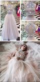 Two Piece A line Tulle Beading Pretty High Neck Prom Dress,2 pieces Evening Dresses OK176