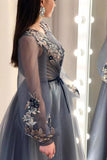 A-line Long Sleeves Appliques Prom Dress Formal Evening Dress OKU32