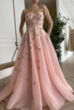 Pink A-line Prom Dress With Stars Princess Bustier Corset Evening Dress With Pocket OKV70