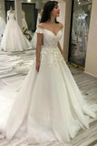 Princess Lace Appliques Ball Gown Wedding Dresses Off the Shoulder Bridal Gowns OKV19