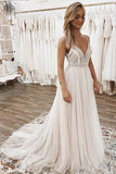 Princess Bohemian Rustic Bridal Gown Sleeveless Spaghetti Strap Beach Wedding Dress For Women OKZ30