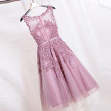 Elegant Lace Appliques Beaded A-line See Through Tea Length Homecoming Dress OKC10