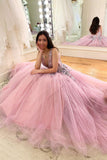 A Line Tulle Beaded V-neck Prom Dress Long Formal Evening Dress OK1303