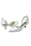 Ankle Strap Pointed Toe Handmade White Prom Shoes With Flowers S83