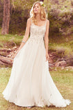 Spaghetti Strap Ivory Wedding Dresses A Line Beaded Bridal Gowns OKP85