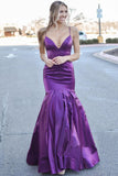 Purple Spaghetti Straps Mermaid Zipper Back Prom Dress With Ruffle OKV73