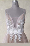 Spaghetti Straps Appliques Tulle A-line Long Prom Dress Formal Evening Dress OKS14