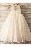 Ivory A-line Scoop Sleeveless Floor-Length Lace Flower Girl Dress OK718