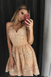 Stylish A Line Spaghetti Straps Short Homecoming Dress with Lace Appliques OKD14