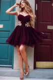 Wonderful Burgundy Tulle Spaghetti Straps A Line Homecoming Dresses OKD90