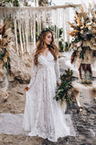 A Line Lace Long Sleeves Wedding Dress Long Pregnant Women Evening Gown OKV30