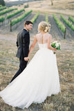 A-line White Tulle Vintage Open Back Wedding Dresses New OK570