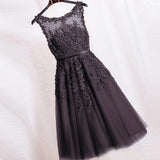 Elegant Lace Appliques Beaded A-line See Through Tea Length Homecoming Dress OKC10