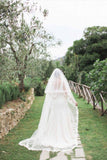 Alencon Lace Edge Cathedral Long Bridal Veils with Blusher WV14