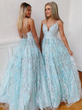 Spaghetti Strap Beaded Lace Prom Dress Charming Long Prom Gown OKU21