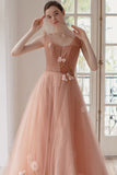 Charming A Line Long Tulle Prom Dress With Flowers OKK59