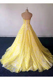 Yellow Lace Sweetheart Long Graduation Dress A-line Prom Dress For Teens OKU24