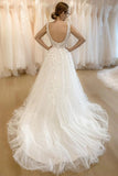 Elegant A Line V-neckline Tulle Appliques Bridal Gown with Lace Bodice OK1702