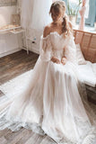 Long Sleeves Off Shoulder Wedding Dressesm Princess Boho A-line Wedding Dresses OK1946