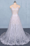 A Line Spaghetti Straps Long Elegant Wedding Dress With Lace OKQ11