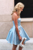 A-line Satin Beaded Strapless Short Cheap Homecoming Dress OKB63