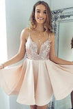 Sexy A-Line Spaghetti Straps Pearl Pink Short Homecoming Dresses with Sequins OKB38