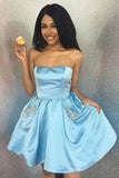 A-line Satin Beaded Strapless Short Cheap Homecoming Dress OKB63