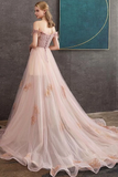 A-line Off-the-shoulder Pearl Pink Long Prom Dress OKS23