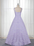 A-Line Floor-Length Lilac Printed Prom Dresses, Simple Long Evening Dresses OKJ12