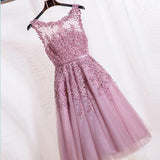 Elegant Lace Appliques Beaded A-line See Through Tea Length Homecoming Dress OKC10