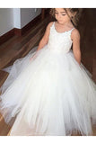 Ball Gown Round Neck Sleeveless Lace Floor-Length Tulle Flower Girl Dress OK709