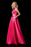 Two Piece Halter Sleeveless Open Back A Line Long Prom Dress,Evening Dresses OKA65