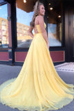 Yellow Long Chiffon A-line Prom Dress New with Lace Up Back OKS51