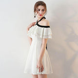 Princess A Line Halter Mini Cocktail Party Dress With Chiffon Ruffles Short Prom Dresses OKC13