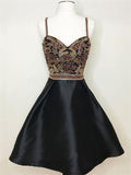 New Arrival Black Spaghetti Straps A Line Beading Homecoming Dress OKO58